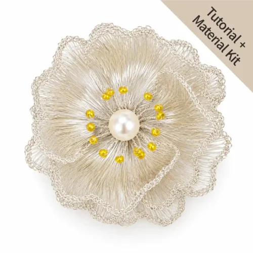 OREYNE Botanical White Poppy Brooch