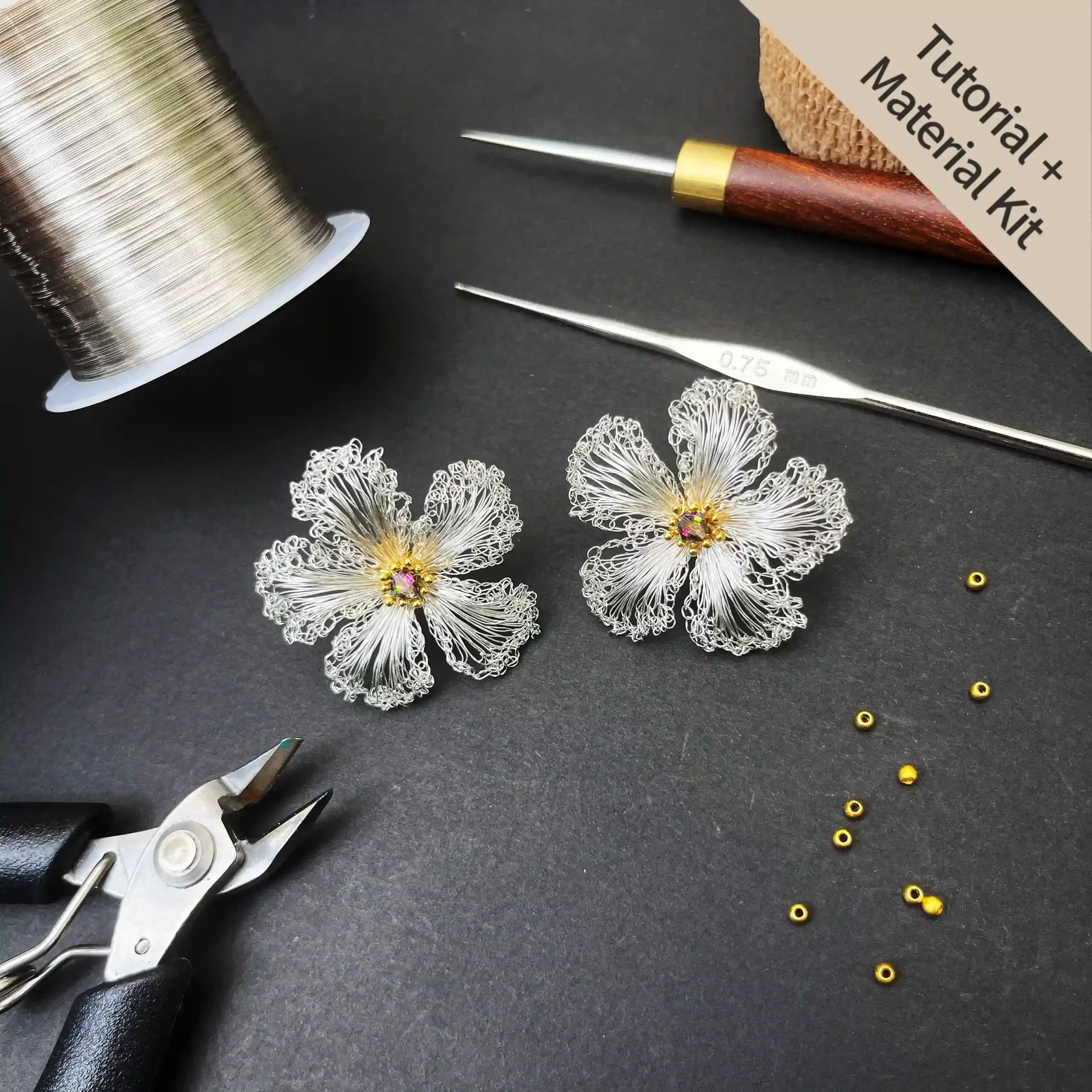 Botanical White Strawberry Blossom Stud Earrings (Tutorial + Material Kit)