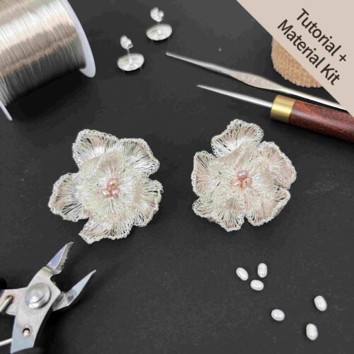 Botanical Cotton Rose Sculptural Flower Stud Earrings (Tutorial + Material Kit)
