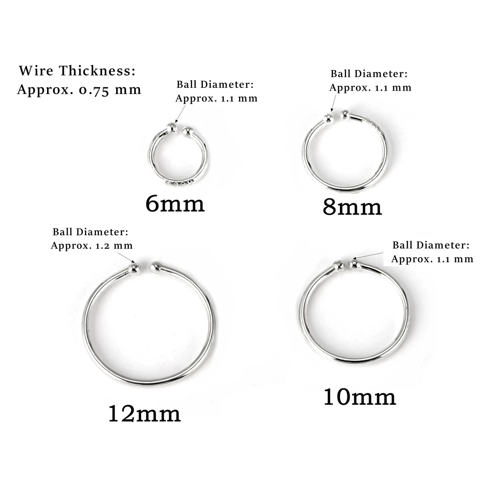 925 Sterling Silver Ball-End Cartilage Hoops · 1 Pair