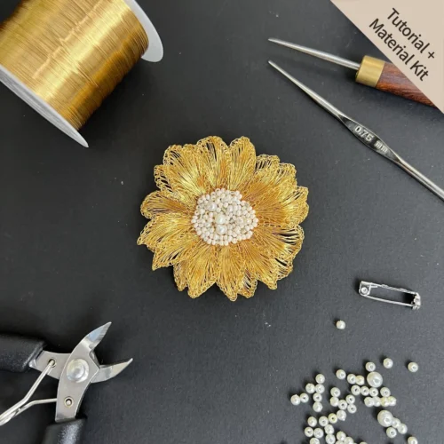 White Chrysanthemum — Luminous Heart Brooch - Gold(Tutorial + Material Kit)