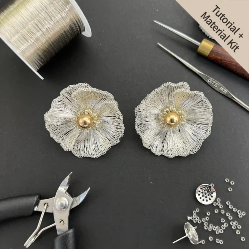 Botanical White Poppy Sculptural Stud Earrings(Tutorial + Material Kit)