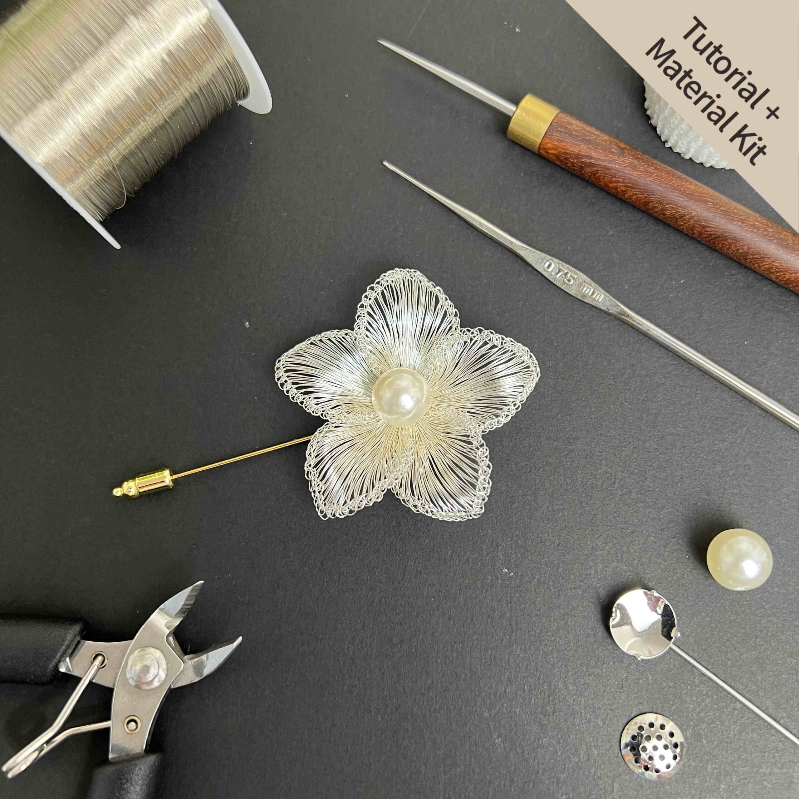 White Balloon Flower — Pearl Center Brooch(Tutorial + Material Kit)